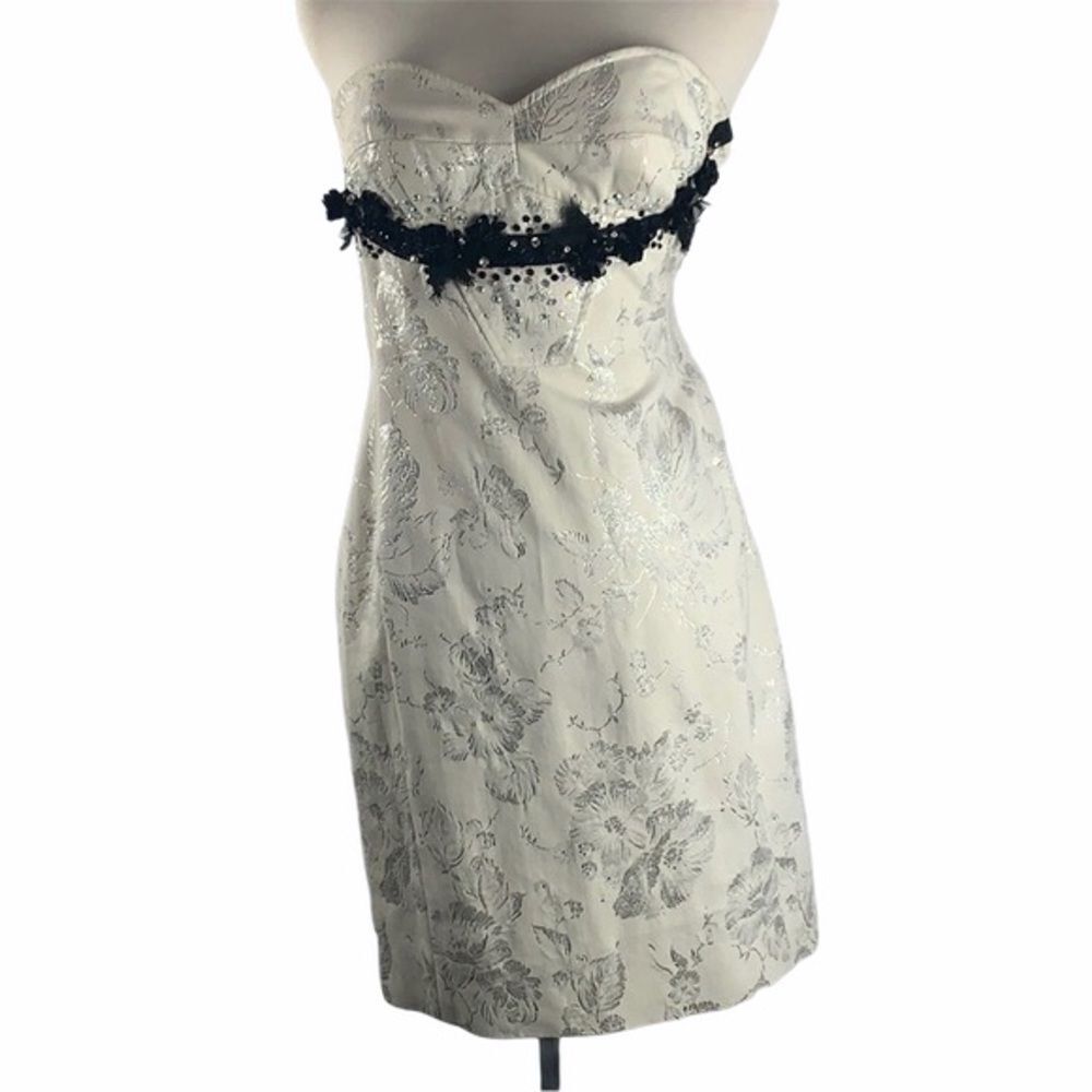 Derek Lam Cream Brocade Strapless Dress with beads
